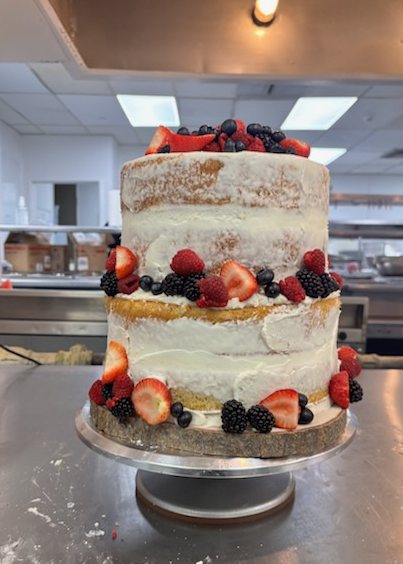 Semi-naked layer cake with fresh berries