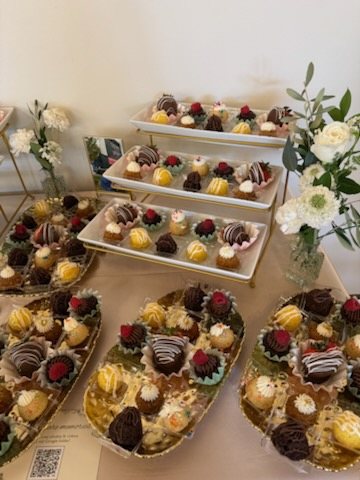 Tower of petit fours and mini desserts